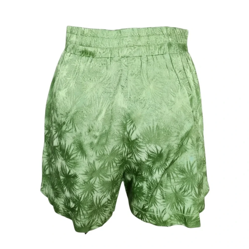 S'EDGE Sedge GREEN PALM PRINT SATIN SHORTS Jacquard Design PULL-ON Pockets S